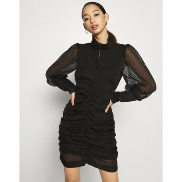 NWT House Of Harlow 1960 Sheer Metallic Ruched Mini Cocktail Dress Black 12 - Picture 1 of 13